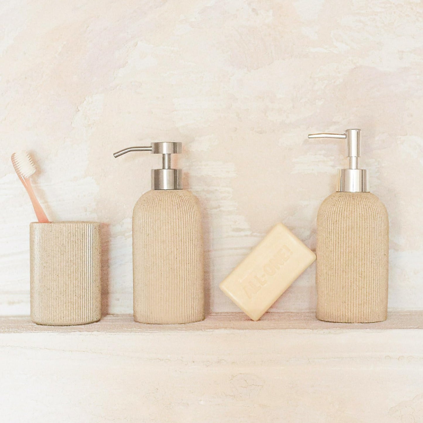 Skiennix Toothbrush Holder - Modern Boho Farmhouse Style, Small Sand Beige, Multi-Purpose Organizer