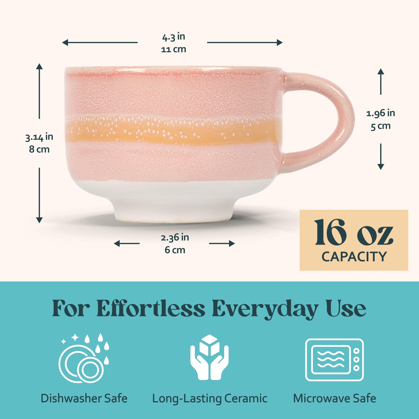 NOVA CERAMICS Large Coffee Mug - Ceramic Coffee Mug - Coffee Cups with Handle - 16 oz Coffee Mugs - Microwave & Dishwasher Safe - Gifts For Women Men Him Her - 16oz - Monsoon