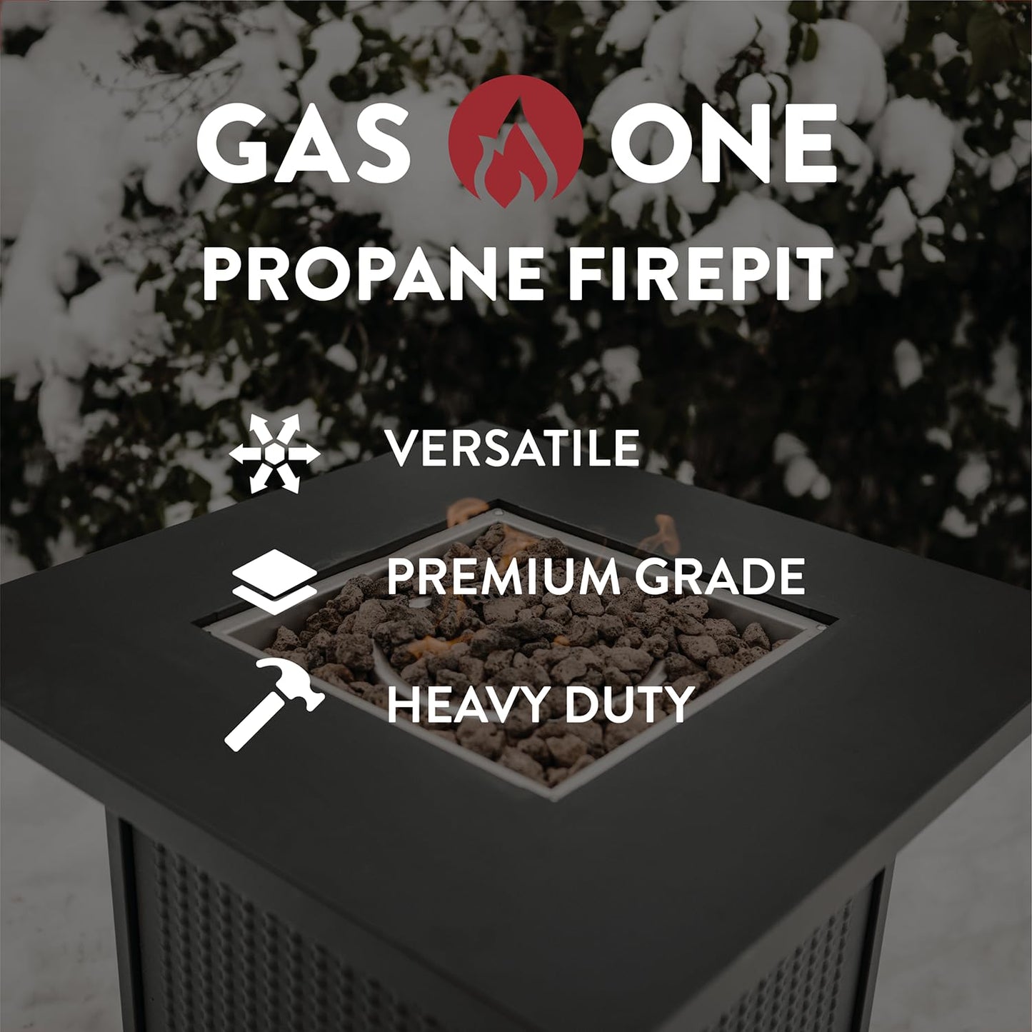 GasOne Propane Fire Pit – 28-inch Large Tabletop Fire Pit for Outdoor Use – 52,500 BTU Gas Fire Pit with Lava Rocks and Fire Pit Cover Lid – Stainless Steel Burner Head for Warmth and Ambiance - Black