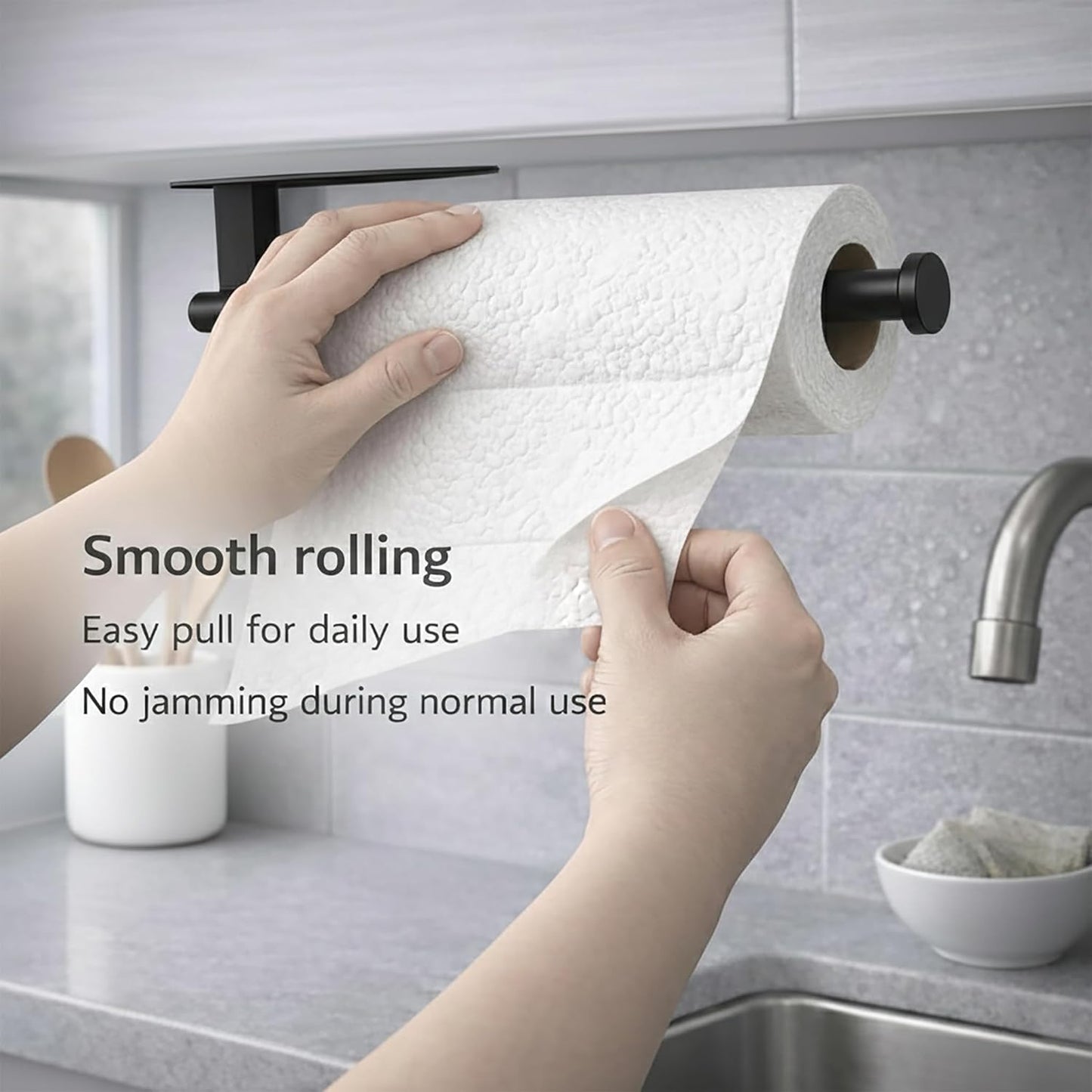 Skiennix Paper Towel Holder - Self-Adhesive or Screw Mount - Black SUS304 Stainless Steel for Kitchen & Bathroom