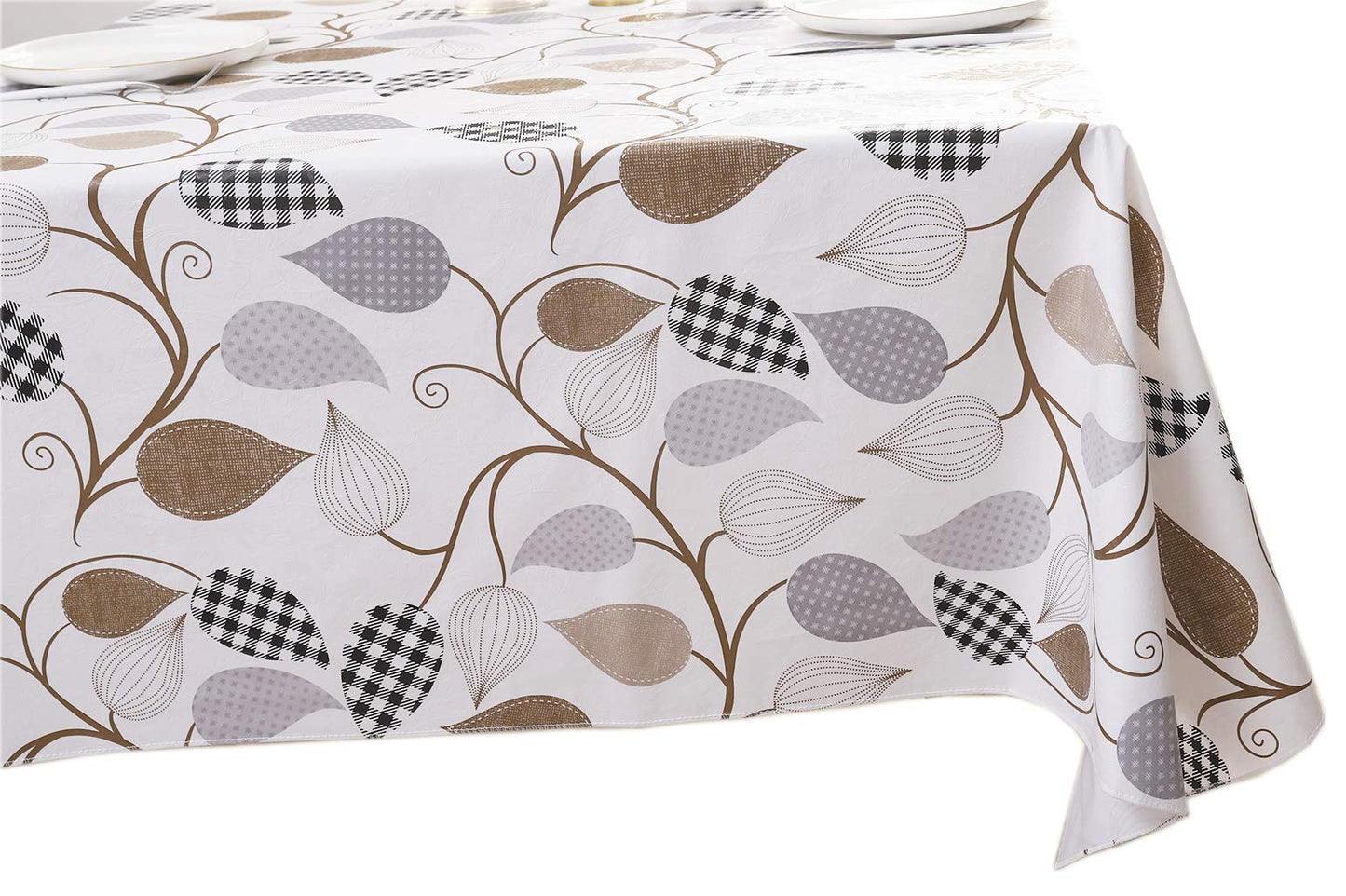Walrus Heavy Duty Vinyl Tablecloth with Flannel Backing Waterproof Oil-Proof Plastic Table Cloth Stain-Resistant Wipeable Rectangle or Square Table Cover for Indoor and Outdoor (Leaves, 54X54 Inch)