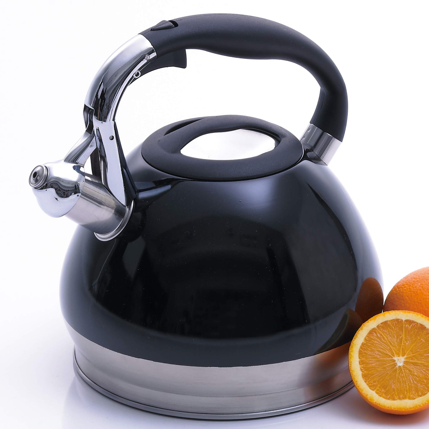 Creative Home 3.5 Quart Whistling Tea Kettle for Stovetop, Food Grade Stainless Steel Tea pot, Fast Boiling Water, Ergonomic Handle, for Gas & Induction, Black