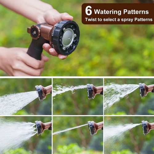 FANHAO Heavy Duty Garden Hose Nozzle - Metal Sprayer with 6 Adjustable Patterns & Thumb Control