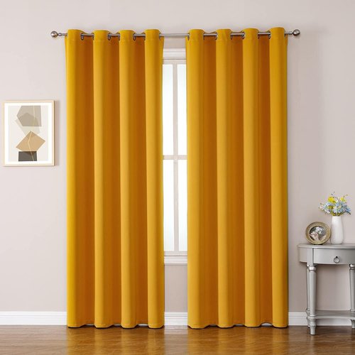 ChrisDowa Grommet Blackout Curtains - Thermal Insulated Room Darkening Panels, Mustard Yellow, 52W x 95L