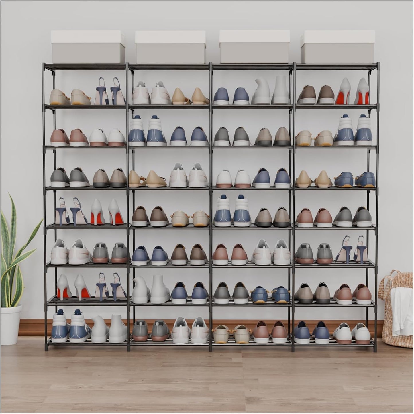 SMILHELTD Large Shoe Rack - 8-Tier Storage Unit for 64 Pairs | Heavy Duty, Customizable Height, Space-Saving Design (66.1" W x 49.2" H)