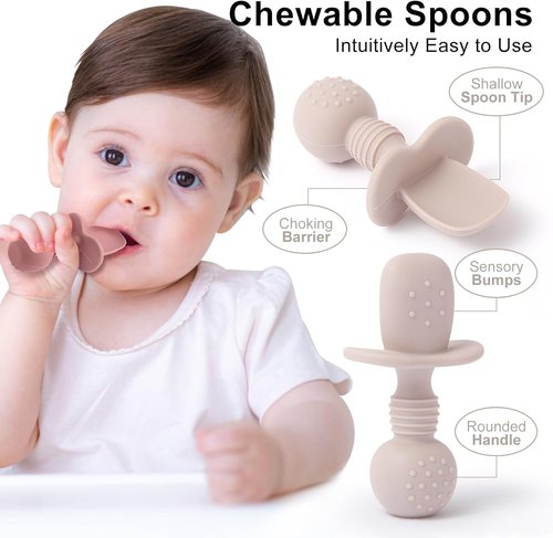 Eascrozn Baby Spoons & Forks Set - 6 Pack Silicone Utensils for Self-Feeding | BPA-Free, Dishwasher Safe