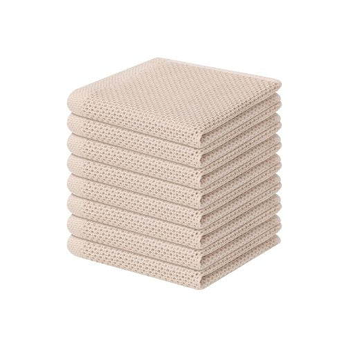 Homaxy 100% Cotton Waffle Weave Kitchen Dish Cloths, Ultra Soft Absorbent Quick Drying Dish Towels, 12 x 12 Inches, 8-Pack, Beige
