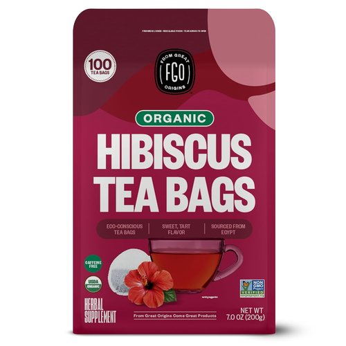 FGO Organic Hibiscus Tea - Caffeine-Free Eco-Conscious Tea Bags | 100 Count Pack