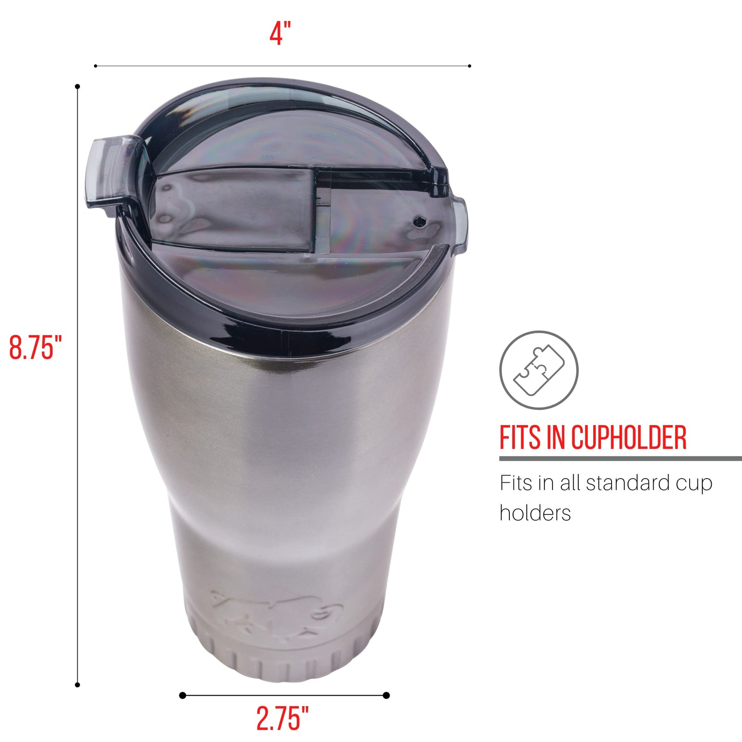 Silver Buffalo Double Walled Vacuum Insulated Stainless Steel Tumbler With Flip Top Lid Keeps Hot and Cold, Travel Coffee Mug Leak Proof Lid, 30 Ounces, Gray