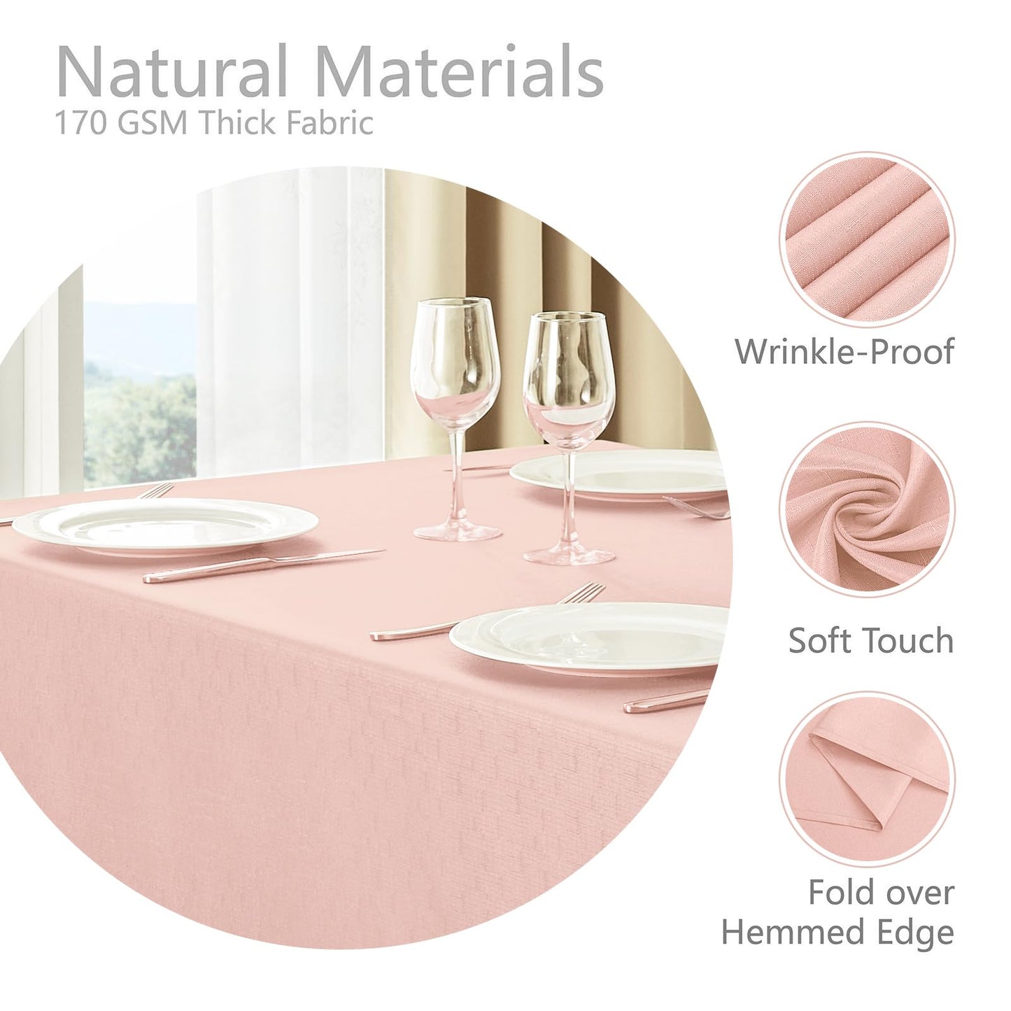 Veblandy 2 Pack Rectangle Tablecloth, 60x120 inch, Water Resistant Wrinkle Free Linen Textured Table Cloth Washable, Decorative Fabric Table Cover for Dining, Party and Camping, Pink