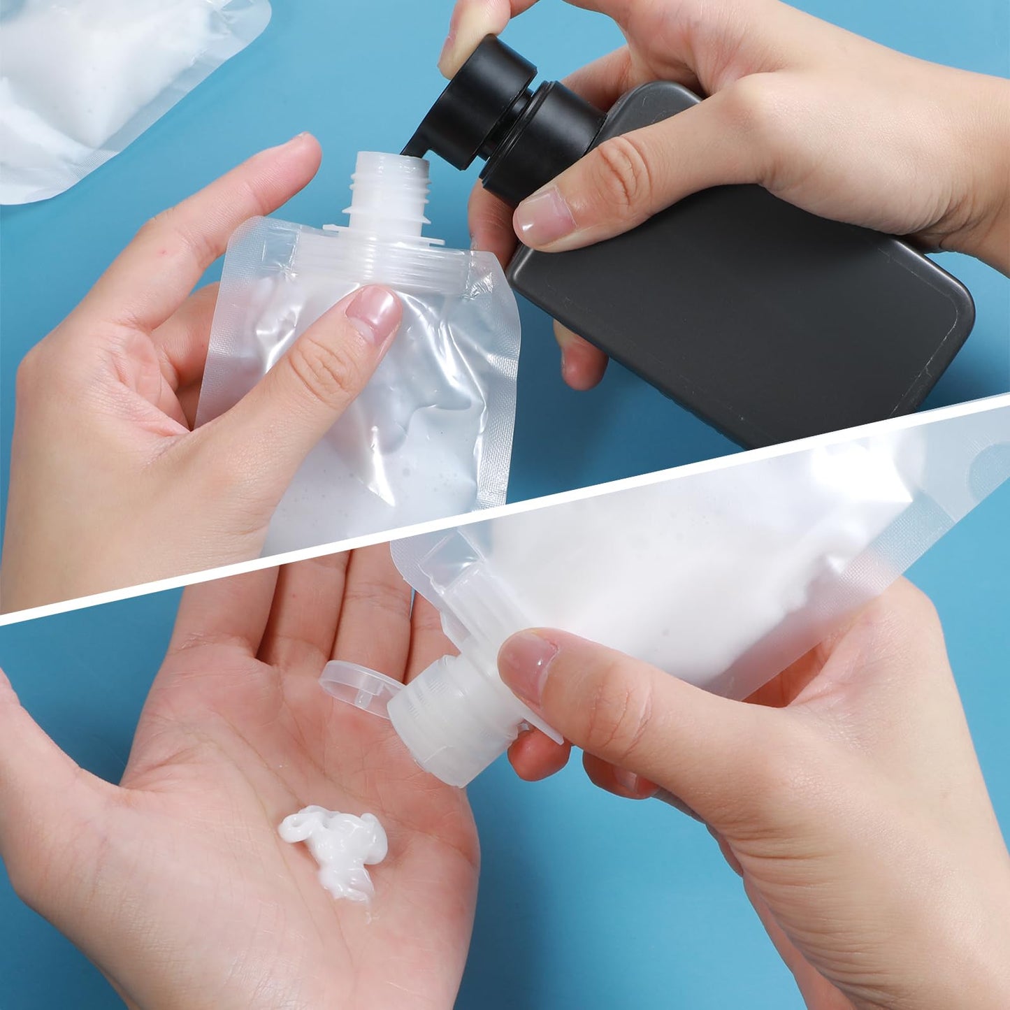 Liquid Pouches for Travel, 10 Pcs 50ml Transparent Portable Fluid Packing Bags Leak Proof Travel Pouch for Liquids Reusable Empty Squeeze Pouches Applies to Toiletry Cosmetic Lotion Shampoo Shower Gel