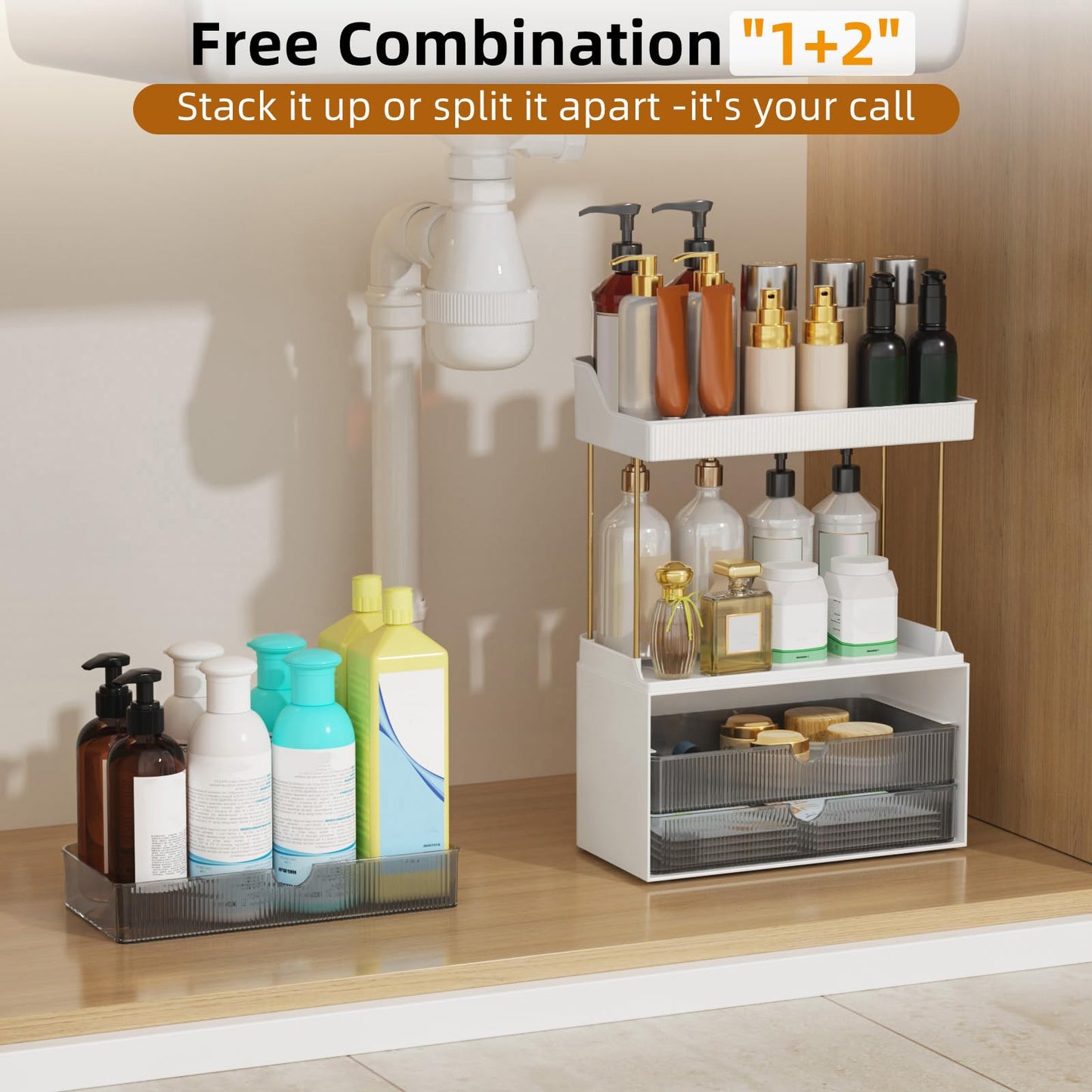 StorBin Strong 3 Drawers Bathroom Counter Organizer, 5 Tier Makeup Organizer, Versatile Perfume Organizer, Ideal for Bathroom Storage, Vanity, Large Skincare, Perfume, Present, Grey