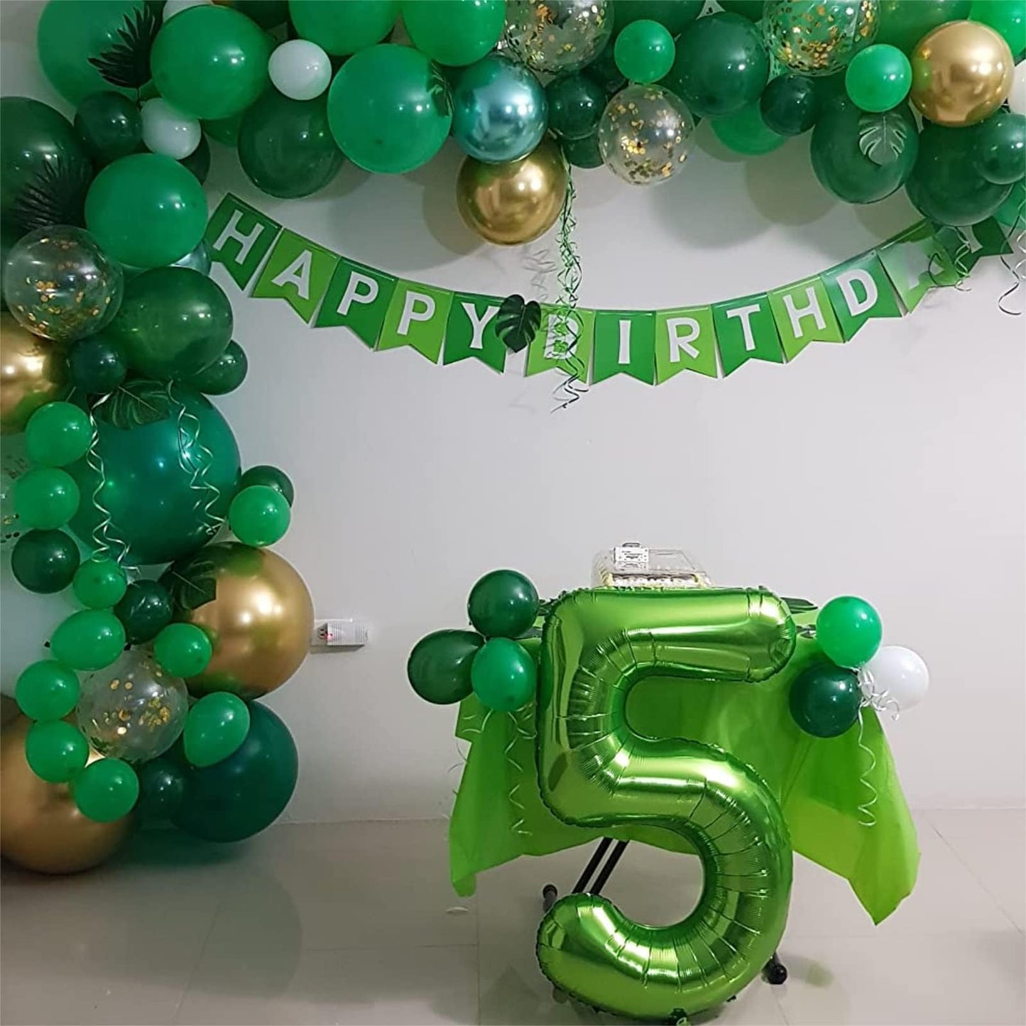 Green 4 Balloons, 40 Inch Large Foil Number Balloons Set 0-9, Self Inflate Digital 4 Helium Balloon for Boys Girls Men Women Jungle Birthday Anniversary Party Decorations Photo Shoot Supplies