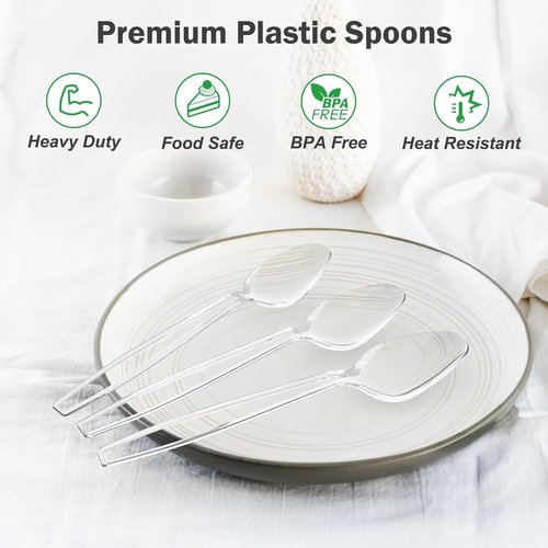 Dealusy 360 Count Heavy-Duty Clear Plastic Spoons - BPA-Free & Heat Resistant for Party Supplies