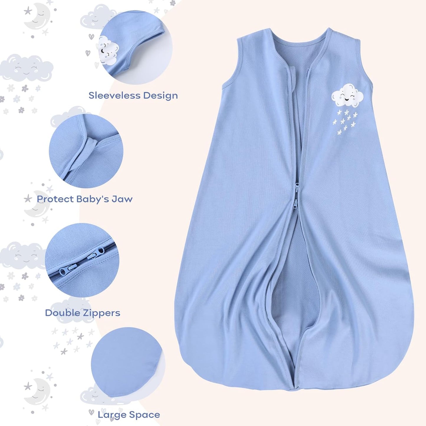 Yoofoss Baby Sleep Sack - 100% Organic Cotton Wearable Blanket | 0-6 Months, 2-Way Zipper, Lightweight