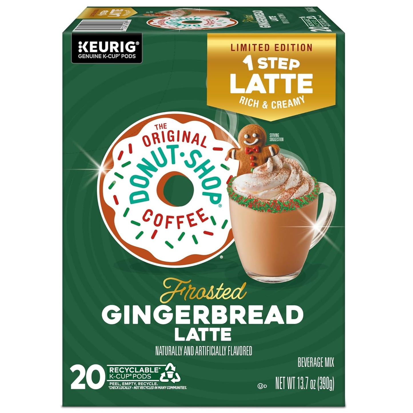 Original Donut Shop K-Cup Pods - Frosted Gingerbread Latte, 20 Count | Single Serve Coffee