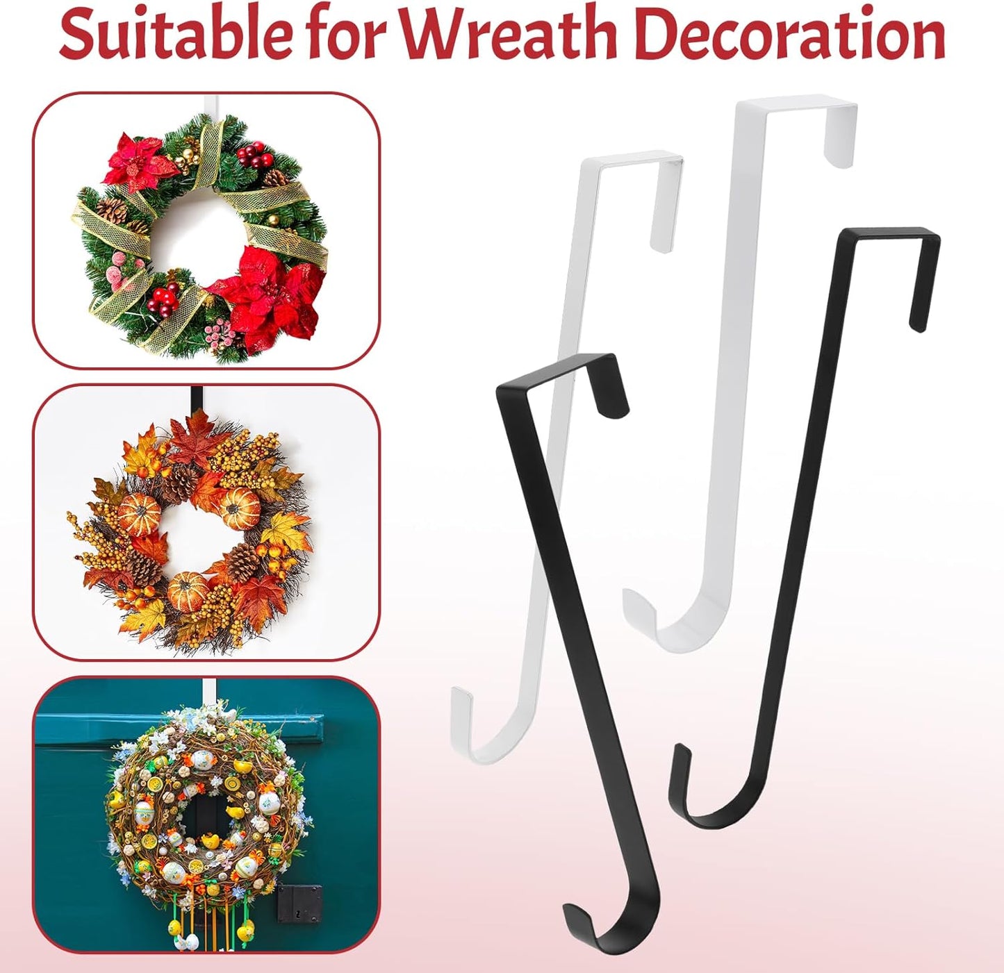 Skiennix 12-Inch Wreath Hanger - Durable Over-The-Door Hook for Christmas & Halloween Decor