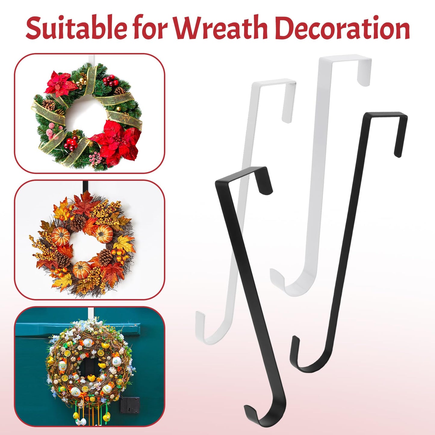 ZningEsxi 12 in Wreath Hanger for Front Door Black Wreath Hangers Over The Door Hanger Hook Wreaths Holder Christmas Halloween Easter Wreaths Hook Decorations Indoor Outdoor Narrow