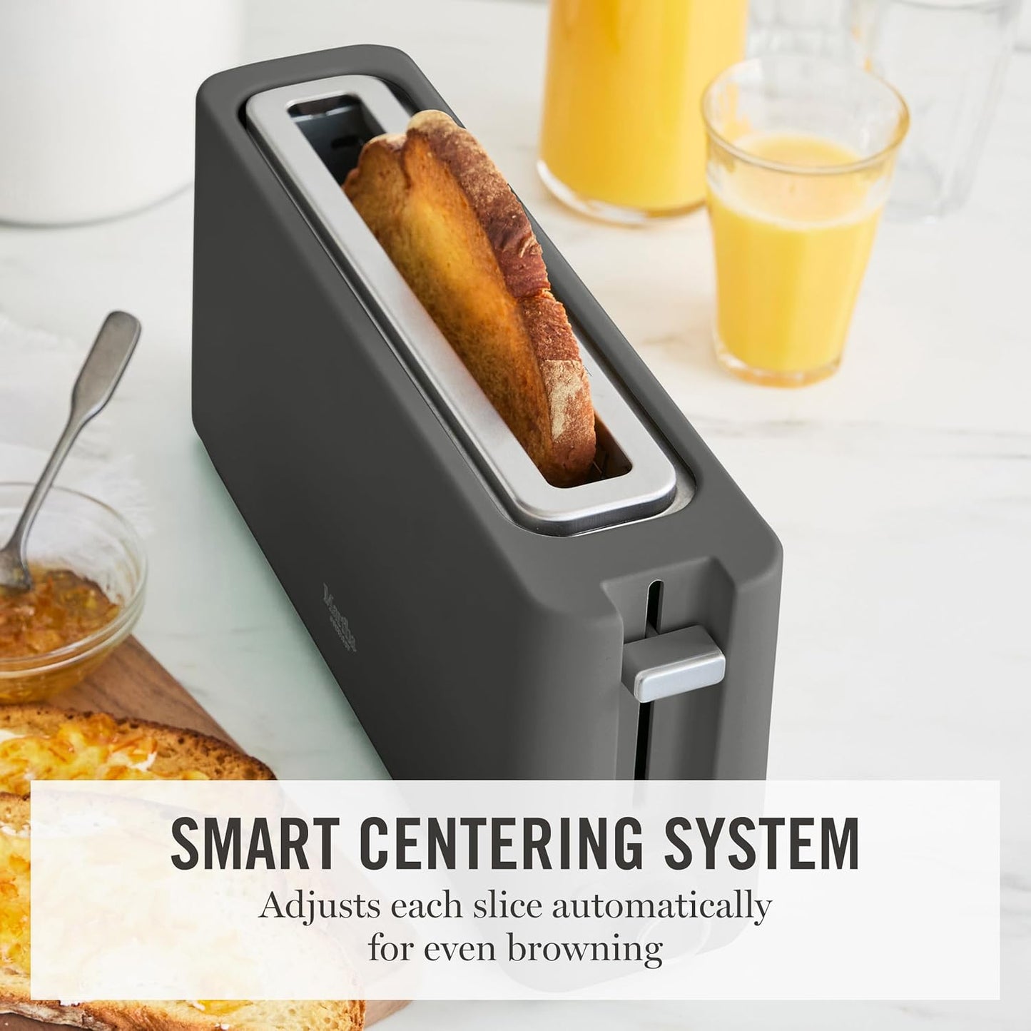Martha Stewart 2-Slice Long Slot Toaster - Extra Wide for Sourdough & Bagels | 10 Shade Settings, Caviar