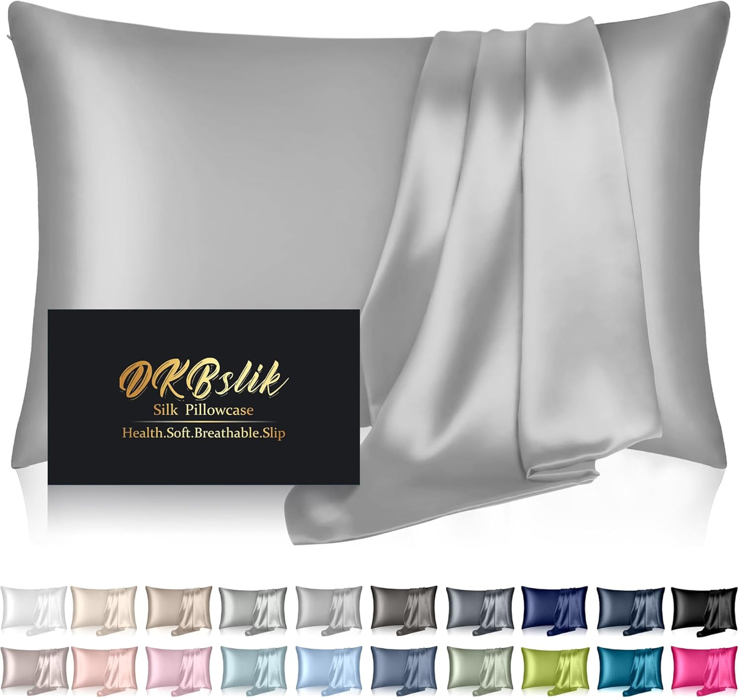 Mulberry Silk Pillowcase by Regine Switzerland - Anti-Acne Cooling Queen Size | Smooth Natural Satin in Grey