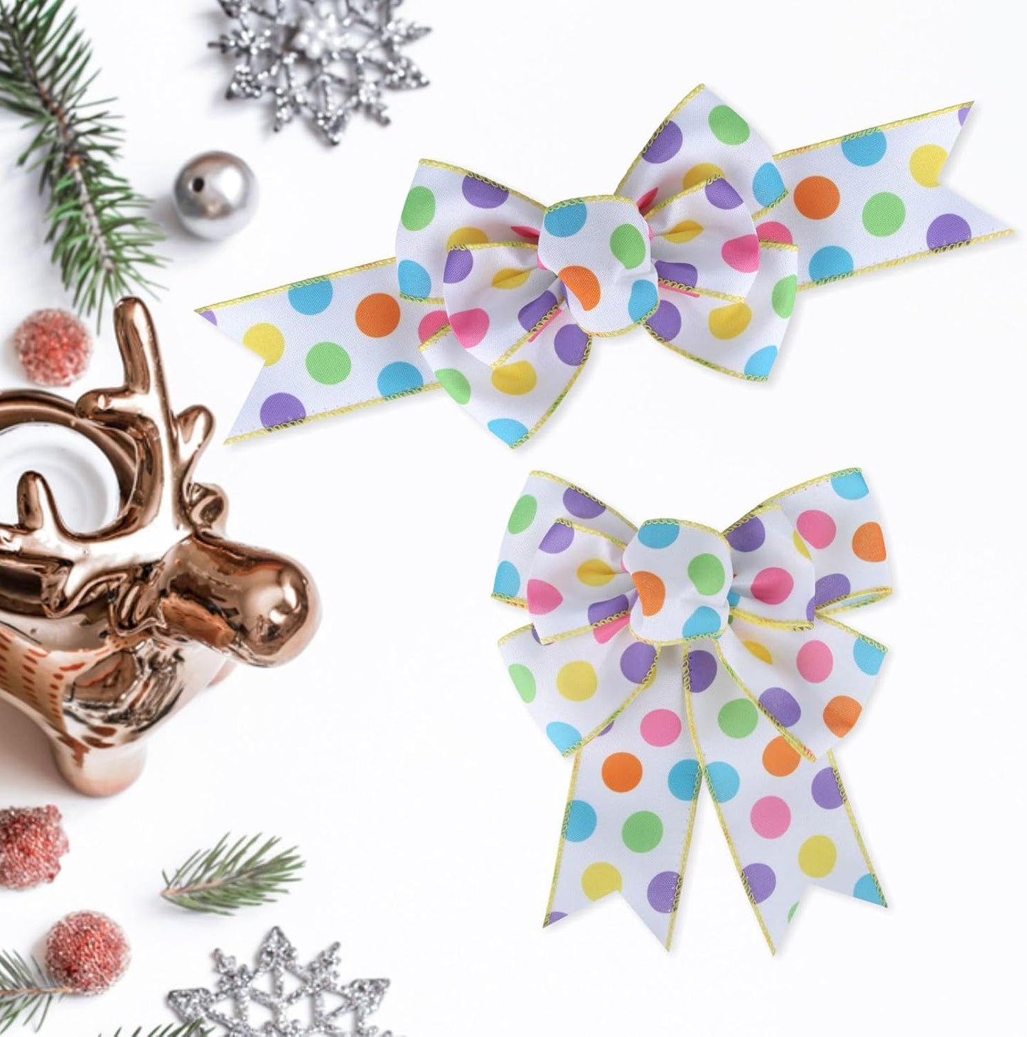Meseey Burlap Wired Ribbon - Handmade Premade Bows for Wreaths & Gift Wrapping | Polka Dot Design