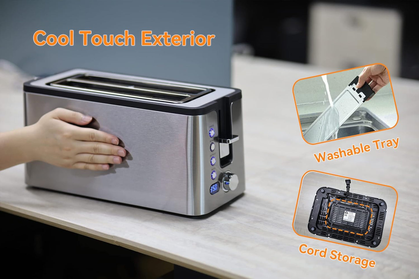 Mecity 4-Slice Toaster - Long Slot Design with Countdown Timer & 6 Browning Settings | Stainless Steel