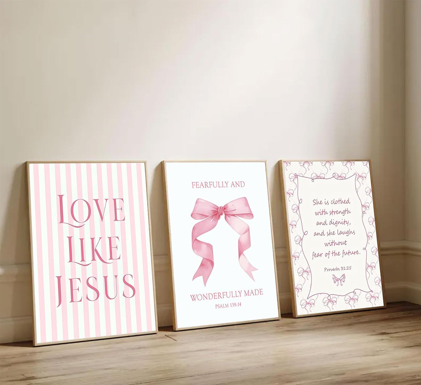 Skiennix 3-Piece Pink Christian Wall Art - Inspirational Bible Verses Canvas Prints | 12x16in Unframed Decor for Teen Girls' Bedroom