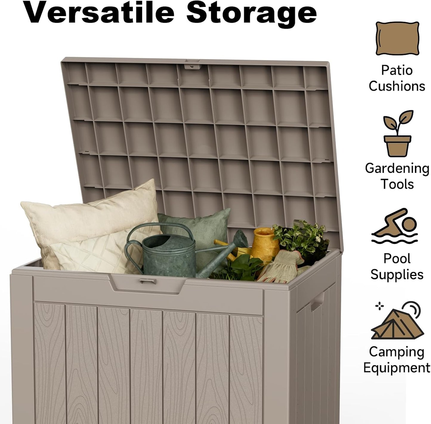 Regine Switzerland 30 Gallon Outdoor Deck Box - Lockable Waterproof Storage for Garden Tools & Cushions | Grey