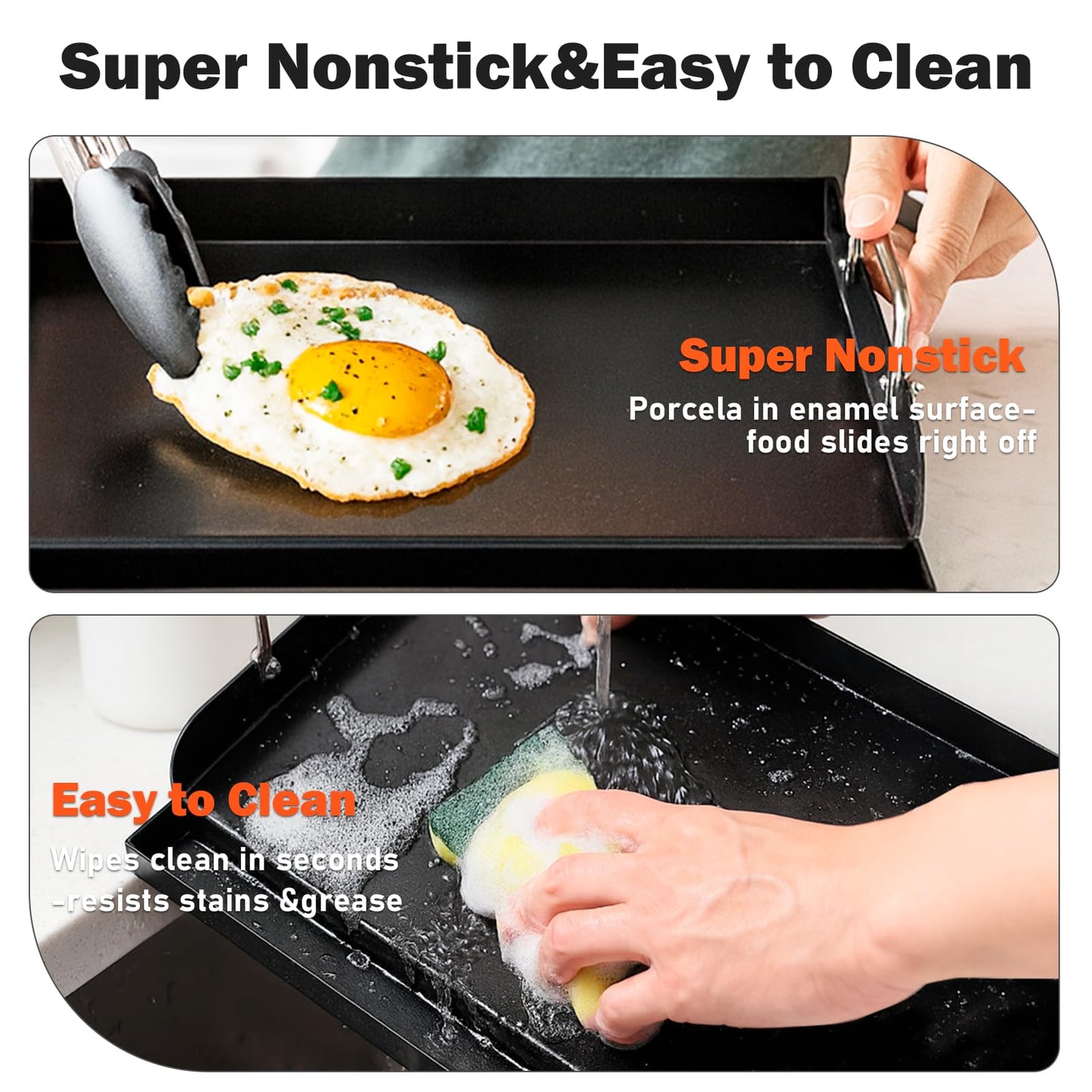 Nonstick Nanoceramic Griddle Plate, Pre-Seasoned Heavy-Duty Flat Top Insert, Universal Outdoor Cooking Griddle for Gas Grill/Charcoal/Gas Stove, Camping, Tailgating, Parties & Backyard BBQ, 17"x13"