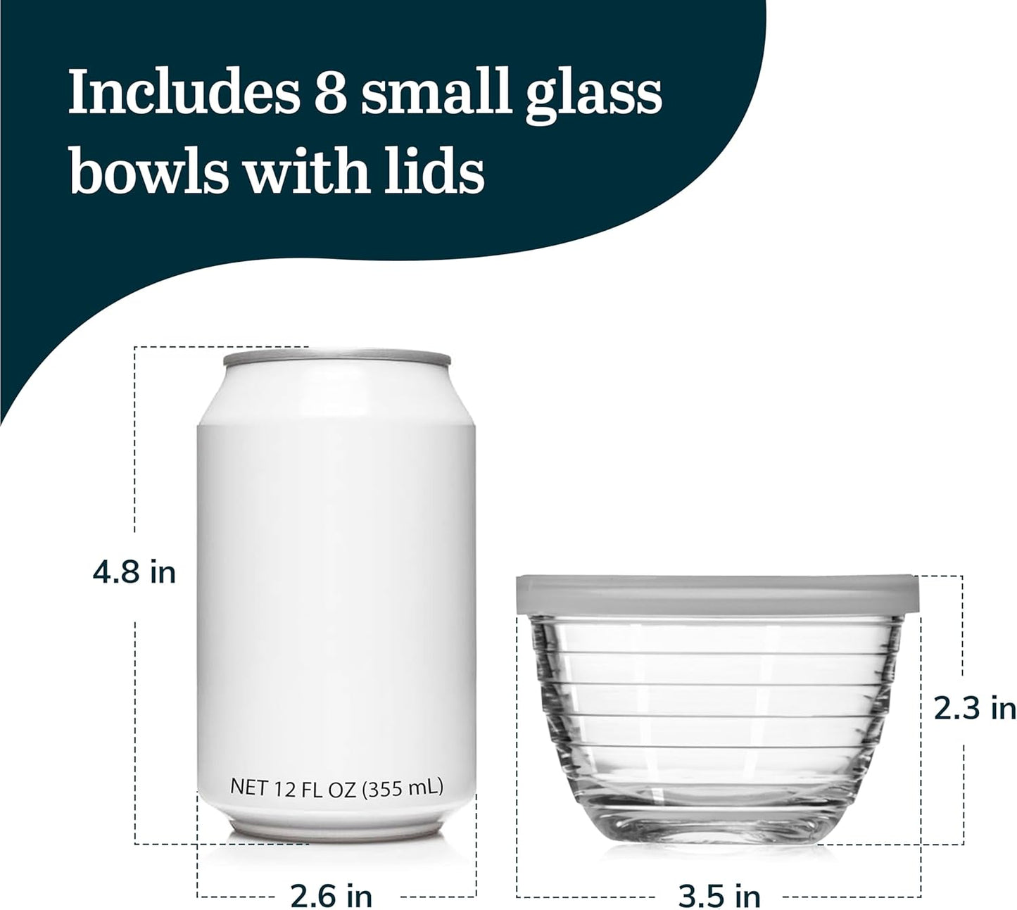 Libbey Small Glass Bowls - Set of 8 Dishwasher Safe Containers with Lids for Fresh Leftovers | Ideal for Meal Prep