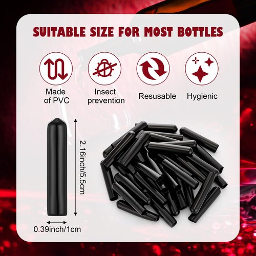 EBOOT 200 Pack Black Rubber Pourer Cap Liquor Bottle Pourer Cover Dispenser Spout Dust Covers