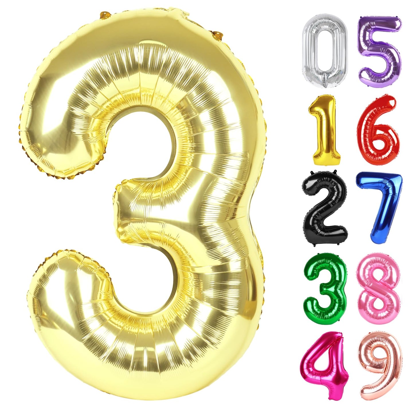 Light Gold Number 3 Balloon 40 Inch, 3rd Birthday Celebration Supplies for Girls Boys Women Men, 3 Balloon for Girls Boys Theme Party