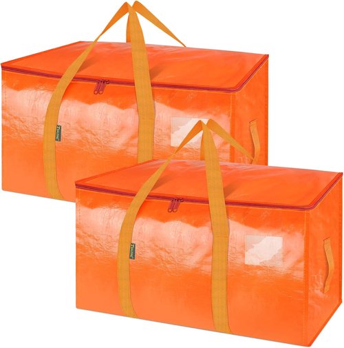 BALEINE Oversized Moving Bags - Heavy-Duty Storage Totes with Reinforced Handles | 2-Pack (Orange)