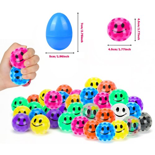 24 Pcs Easter Eggs with Colorful Stress Balls Squishy Balls Fidget Toys Squeeze Balls Bulk for Easter Basket Stuffers Party Favors Easter Egg Fillers
