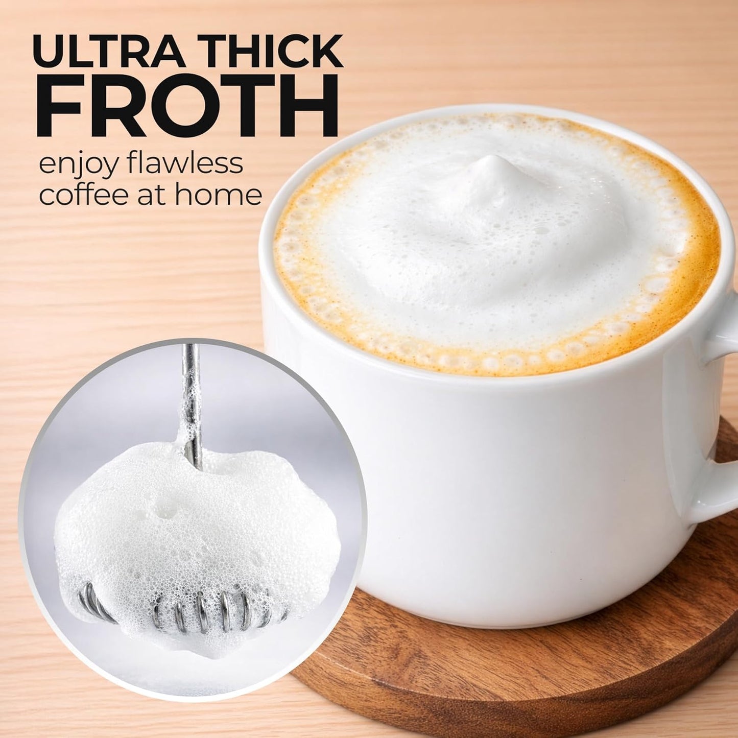 Zulay Kitchen Rechargeable Milk Frother - Handheld Electric Mixer with 3 Whisk Attachments | USB-C Charging, Lasts Up to 6 Months