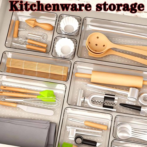 25-Piece Clear Plastic Drawer Organizer Set - Versatile Non-Slip Storage Bins & Trays for Bathroom, Kitchen, Office & Bedroom