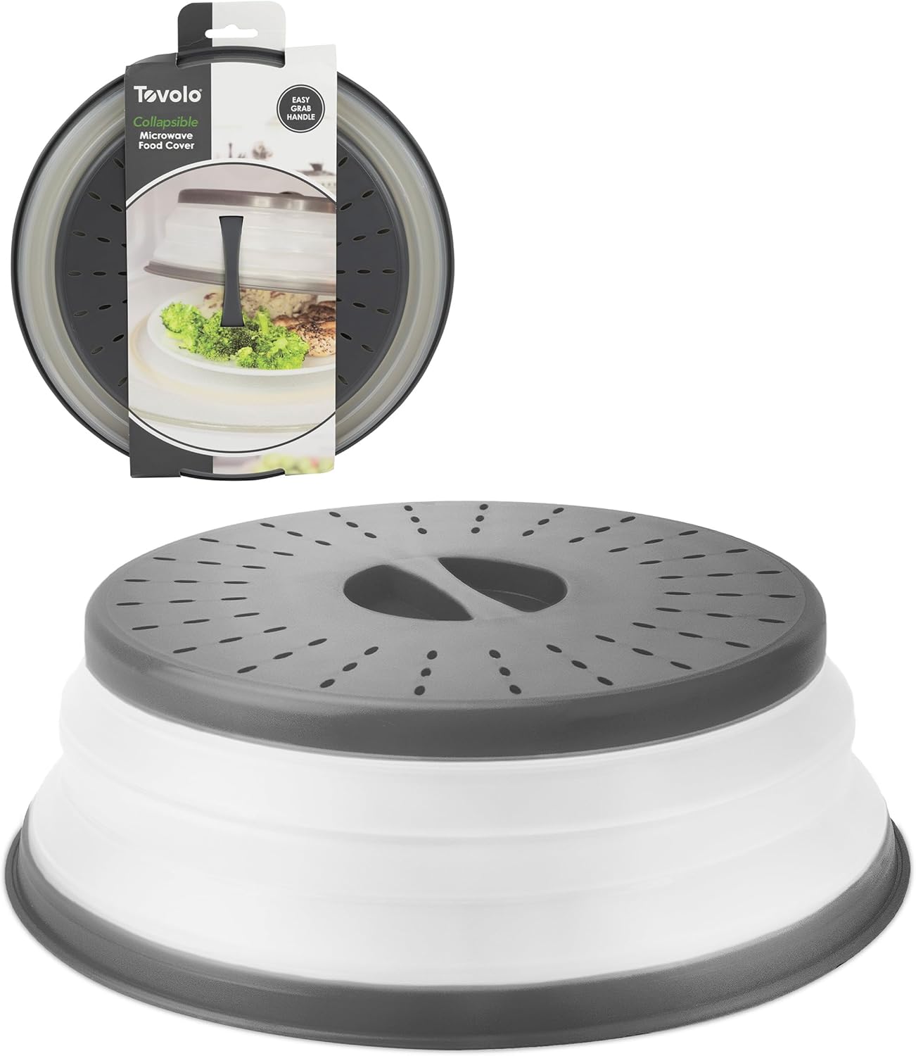 Tovolo Microwave Splatter Cover - Collapsible Vented Silicone Lid | Medium Charcoal - BPA-Free Kitchen Essential
