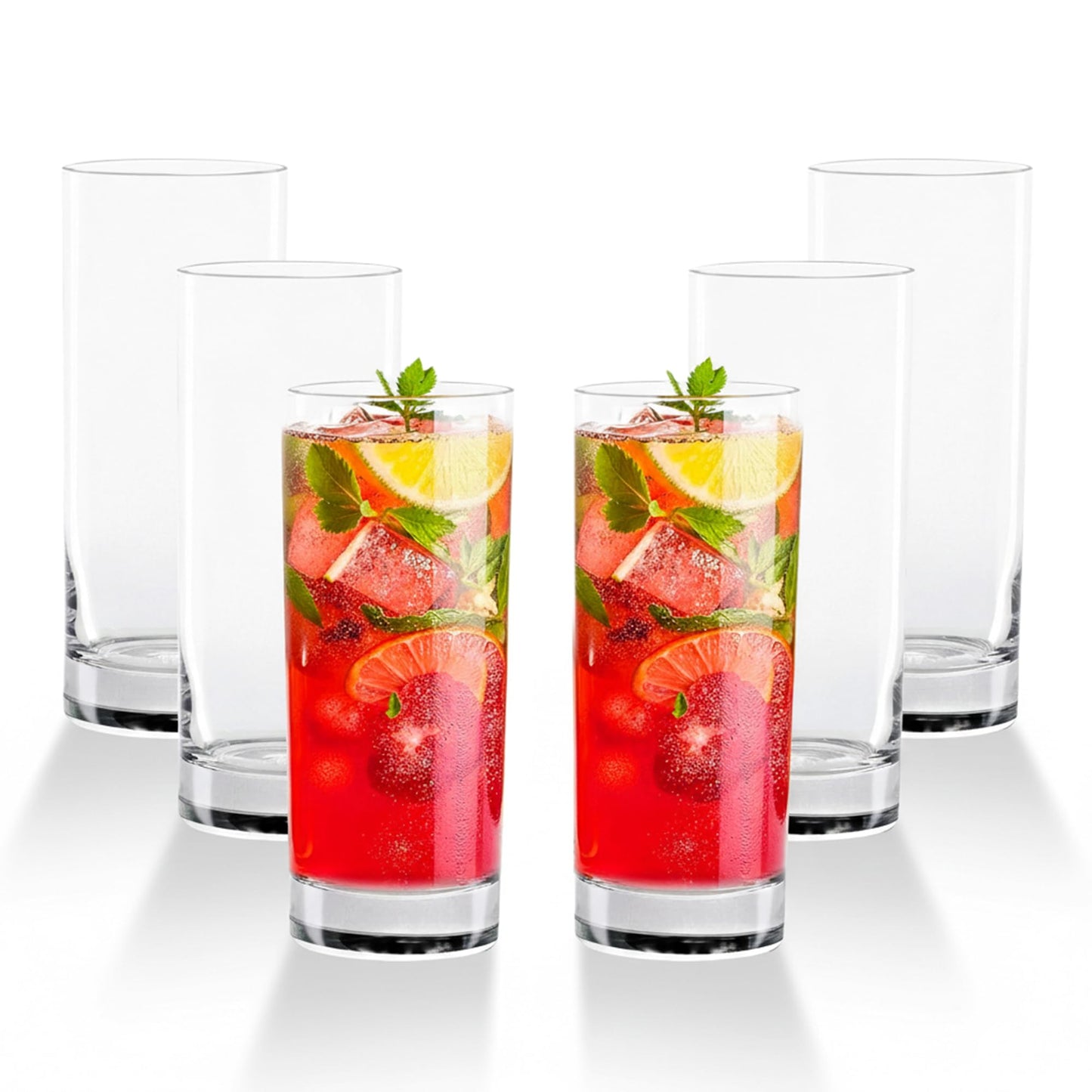 LEMONSODA Premium Highball 12oz/15oz Glass Sets - Elegant Tom Collins Glasses - Tall Water Drinking Glasses - Bar Glassware for Mojito, Whiskey, Cocktail (15oz, Set of 6)