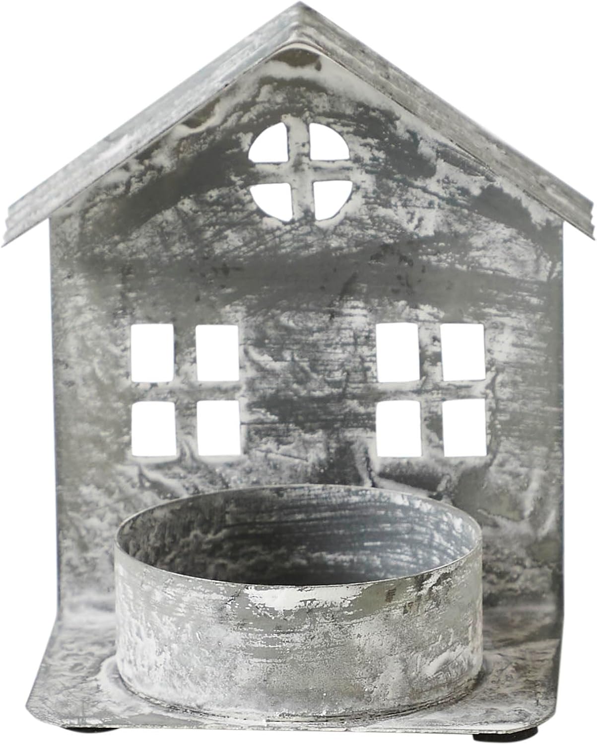 Antique Grey Metal Village House Tealight Holder - 3.25x2.75x2 Inch Decorative Accent