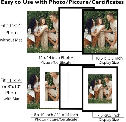 JCJMY 11x14 Picture Frames Set - 10 Pack Black Gallery Wall Frames for 8x10 Photos with Mat