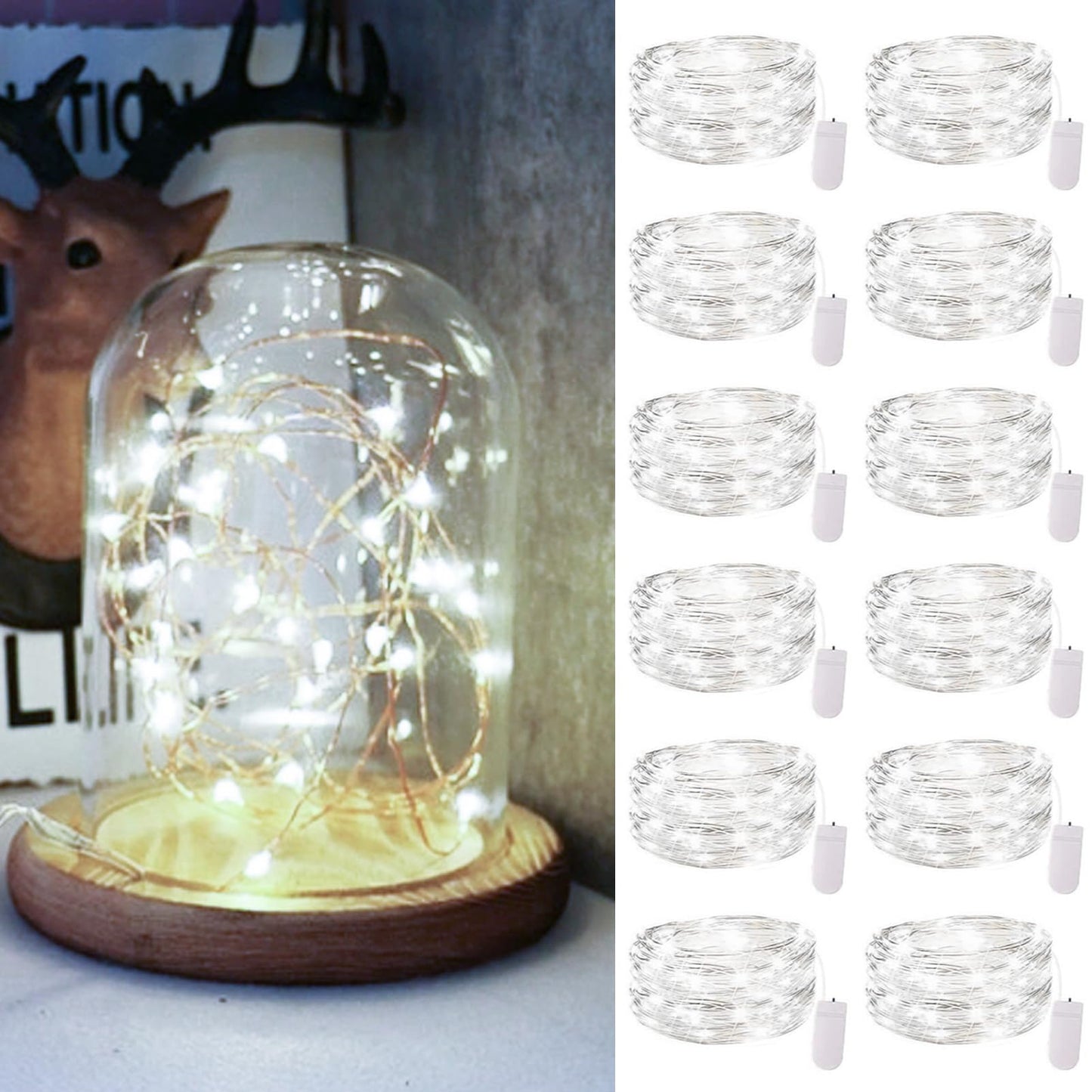 12 Pack Fairy Lights Battery Operated String Lights，7FT 20LED Waterproof Silver Wire Christmas Lights Outdoor,Firefly Mini Lights for Bedroom Party Birthday Wedding Indoor Decorations Home Decor