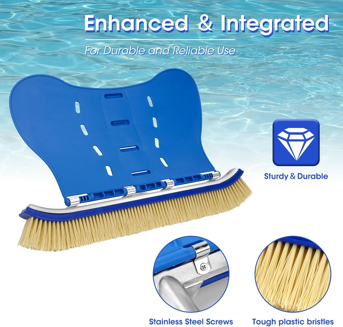 Skiennix Pool Brush - 18" Tough Plastic Bristles for Effective Pool Wall Cleaning | EZ Clips Compatible