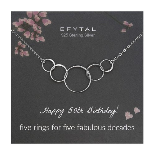 EFYTAL 50th Birthday Gifts, for Her, Sister, Mom, a Classy Sterling Silver 5 Circle Necklace, Clever 50th Birthday Gift for Women, 50 Year Old Gifts for Women, 50 and fabulous