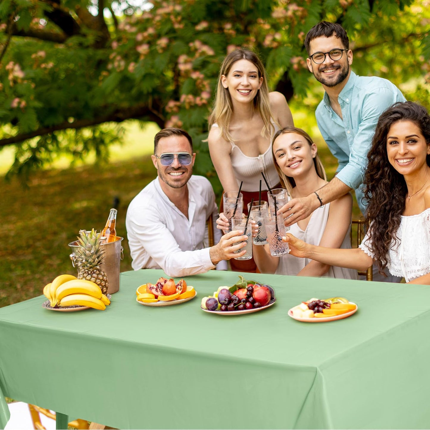 VitalCozy 4 Pcs Sage Green Tablecloths 54 x 108 Inch Gradient Table Cloths Plastic Rectangle Disposable Table Cover Waterproof Tablecloth for Wedding Bridal Birthday Party Spring