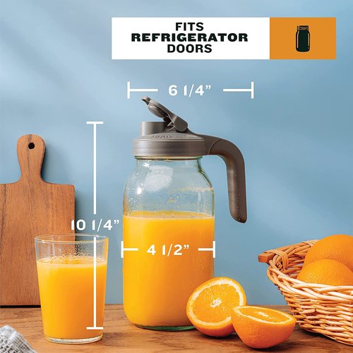 County Line Kitchen Glass Mason Jar Pitcher with Lid - Wide Mouth, 2 Quart (64 oz) - Heavy Duty, Leak Proof - Sun & Iced Tea Pitcher, Cold Brew Coffee, Breast Milk Storage, Water - Sky Blue