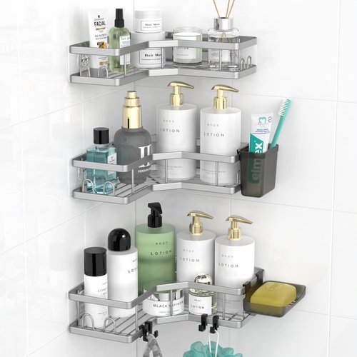 **AKTECKE Corner Shower Caddy - Adhesive Bathroom Organizer with Rustproof Stainless Steel - 3-Pack**