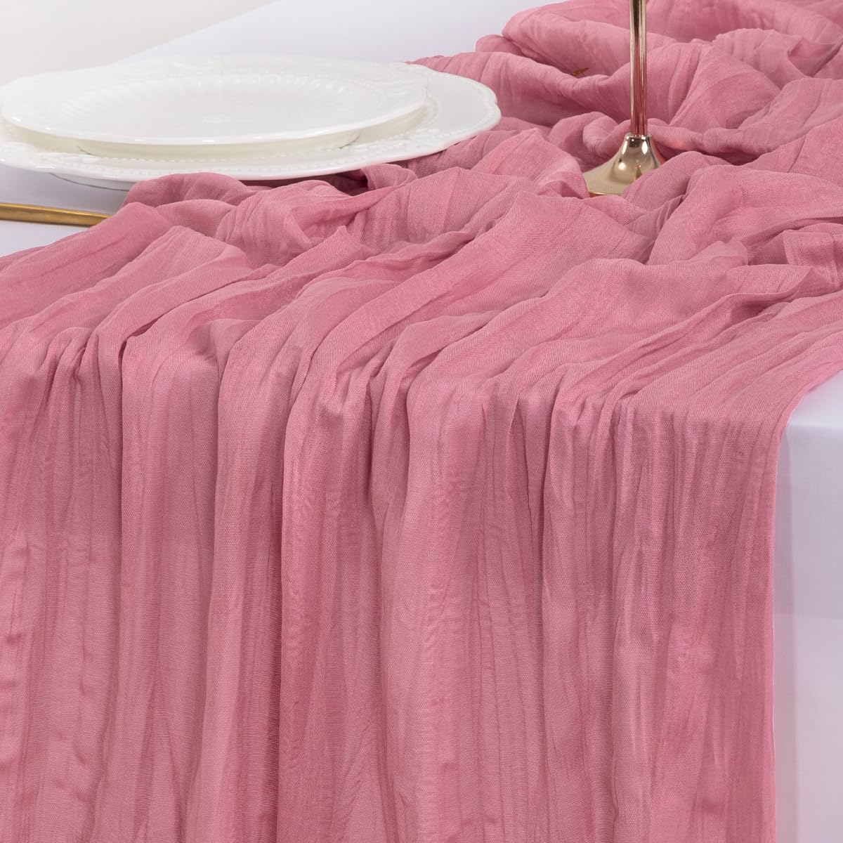 Socomi 6pcs Mauve Summer Cheesecloth Table Runner Boho Rustic Gauze 120 inch 10FT Cheese Cloth Sheer Runner for Wedding Party Baby Shower Birthday Home Decor Holiday Decorations