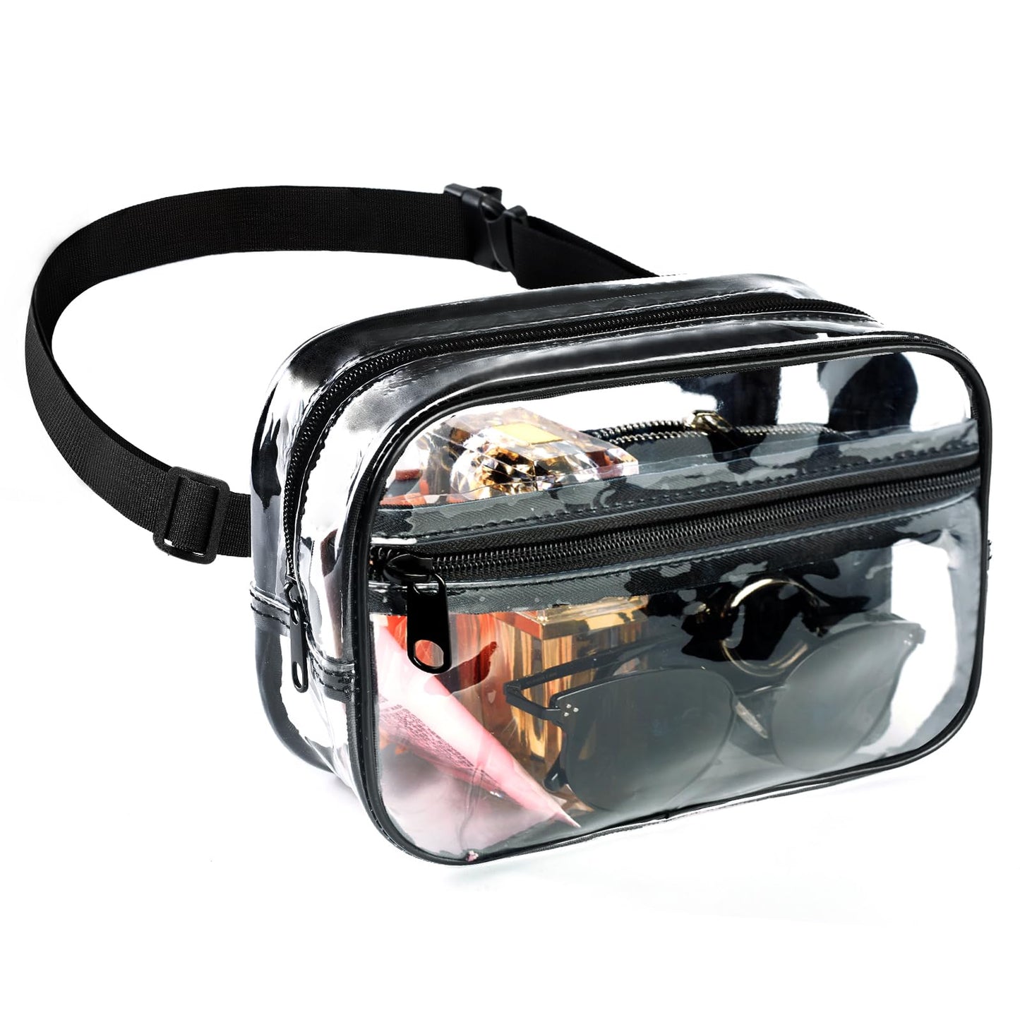 Clear Fanny Pack for Stadium Events - Clear Bag for Women Men | Lightweight Waist Pack for Concerts, Sports Games Day & Travel Stadium Approved Transparent Bag (Black)