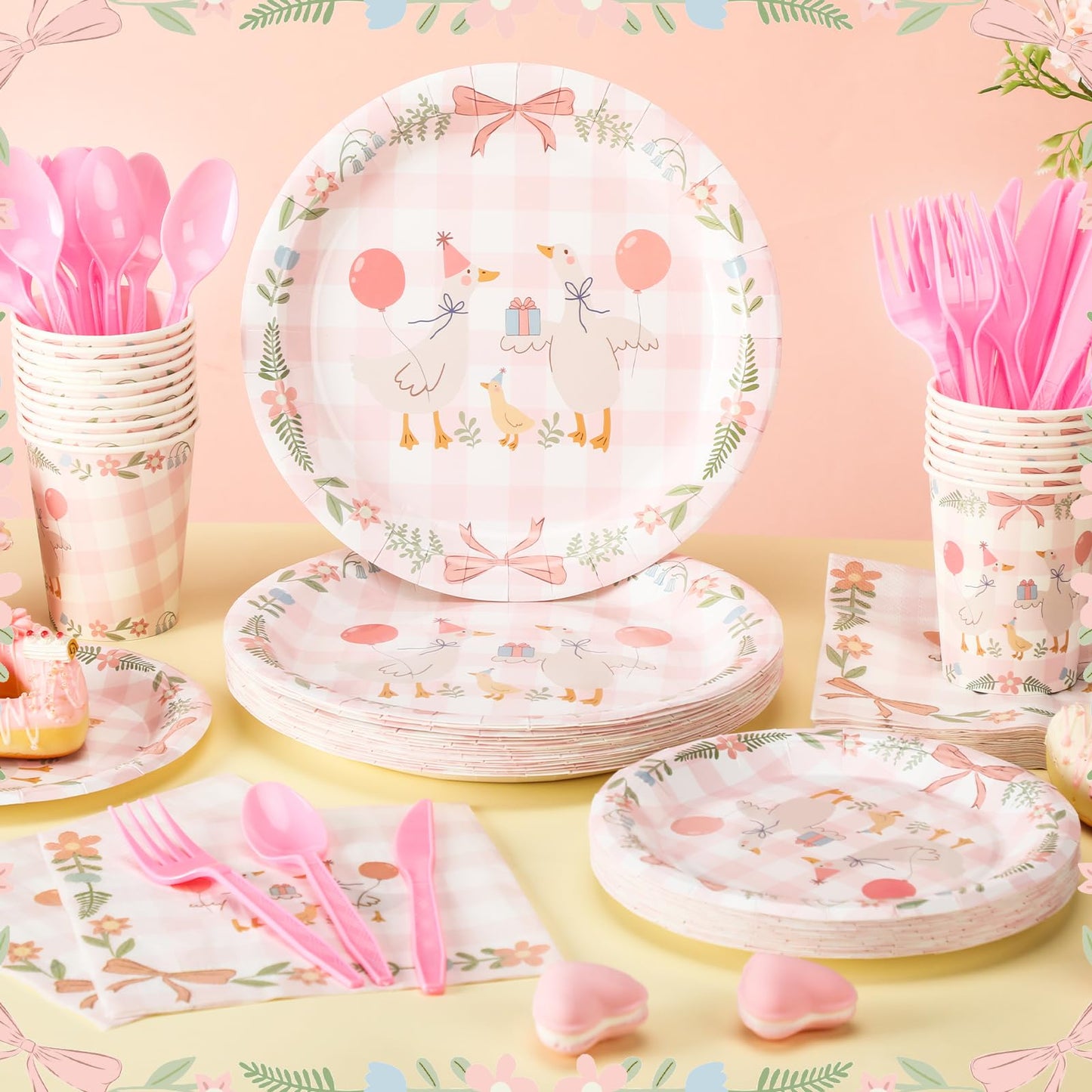 Havawish 175 Pcs One Silly Goose Birthday Decoration Party Tableware Set for 25 Guest Girl Pink One Silly Goose Birthday Decor Baby Shower Plate Cup Napkin Fork Knife Spoon for 1st Party Decoration