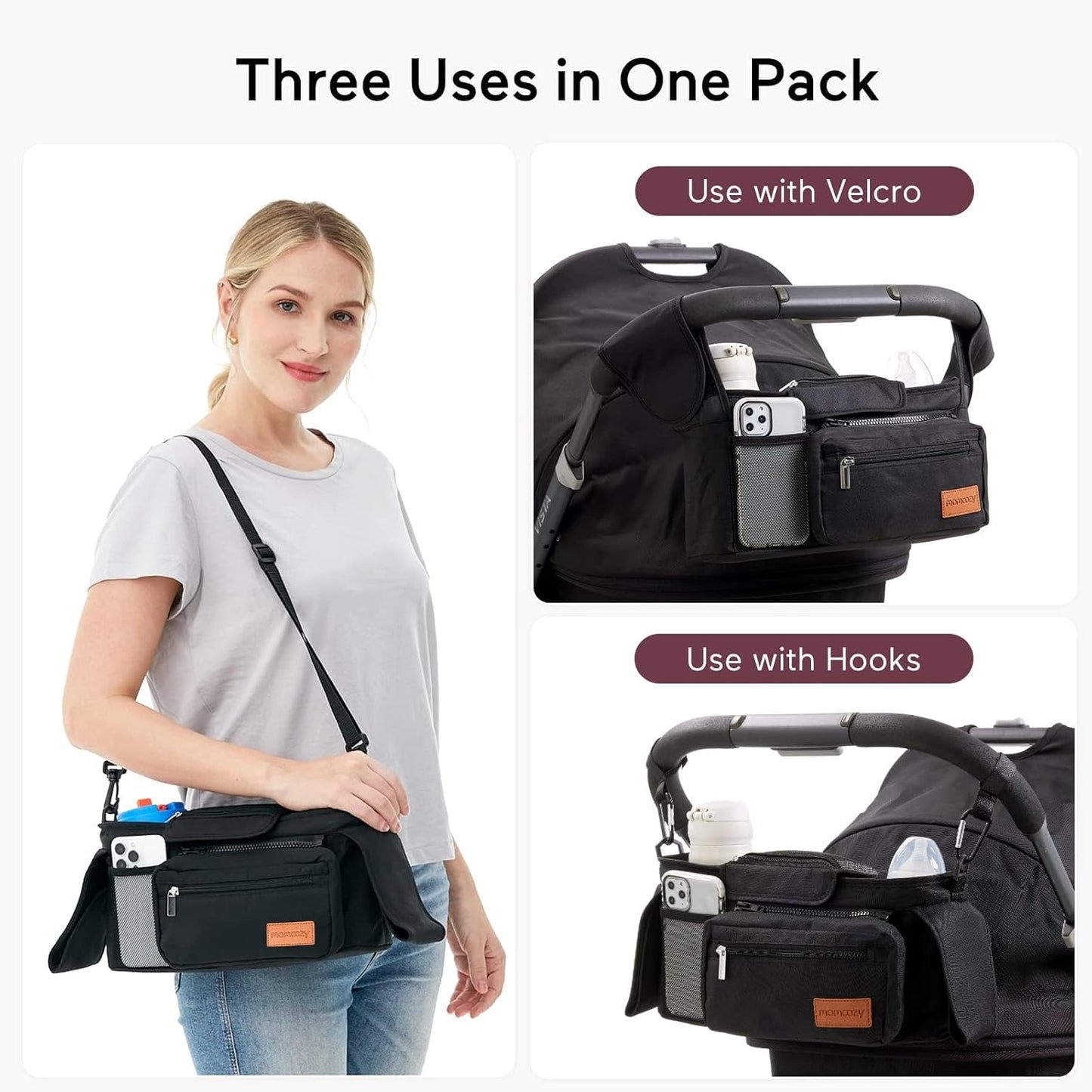 Momcozy Universal Stroller Organizer - Insulated Cup Holder & Detachable Phone Bag | Fits Most Strollers